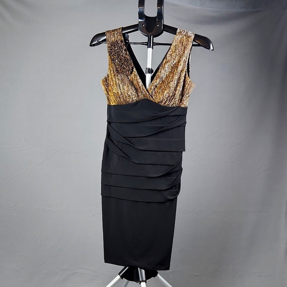 En Focus - Women's Sleeveless Party Dress - Black & Copper Metallic - Size 4